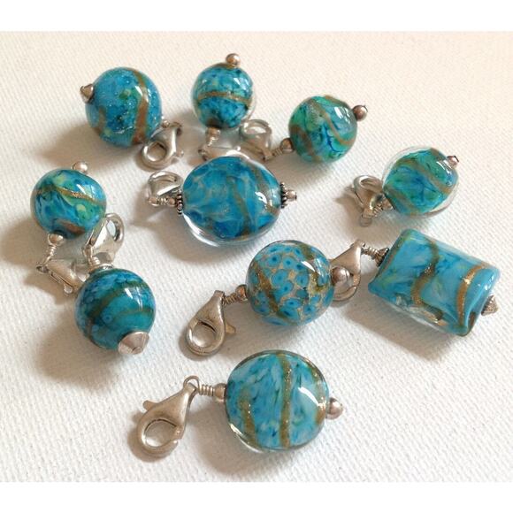 Lela Belle Hand Blown Murano Glass Beads - Set of 10 - Shades of Turquoise B23 - Picture 1 of 12